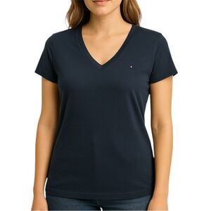 Tommy Hilfiger Women’s Navy Fitted V-Neck Short Sleeve T-Shirt